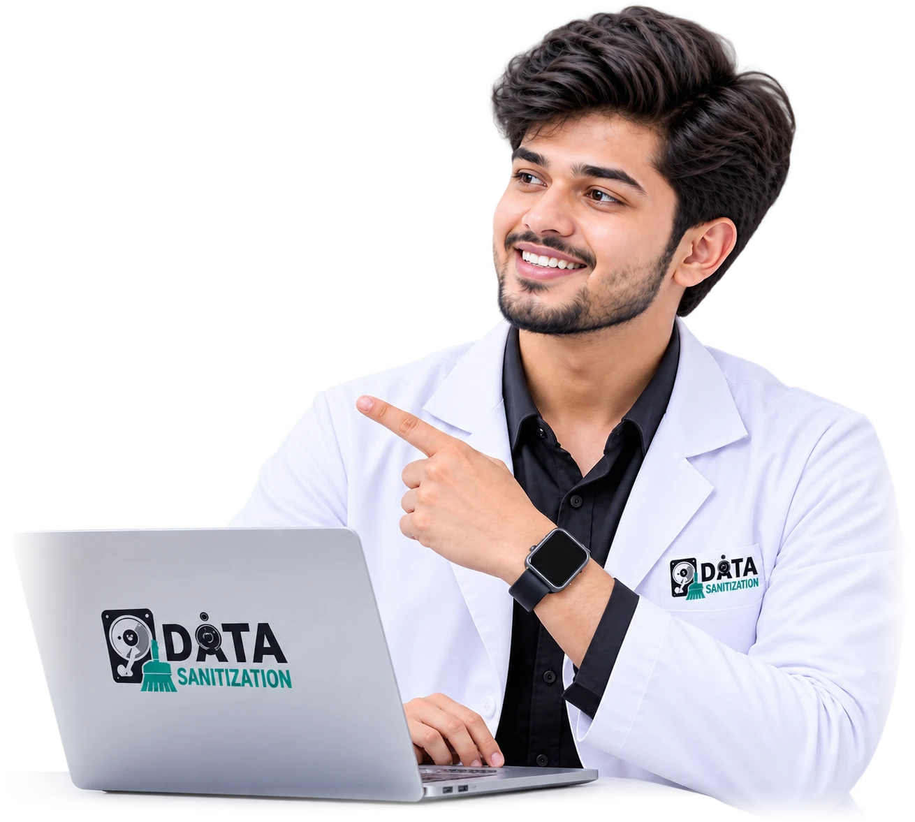 Data Sanitization consultant at a laptop