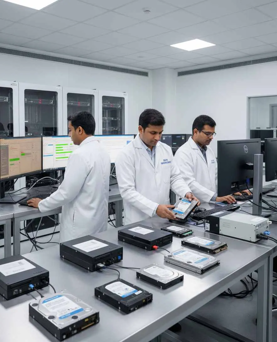 Erasure progress across a bank of drives with per-drive verification results