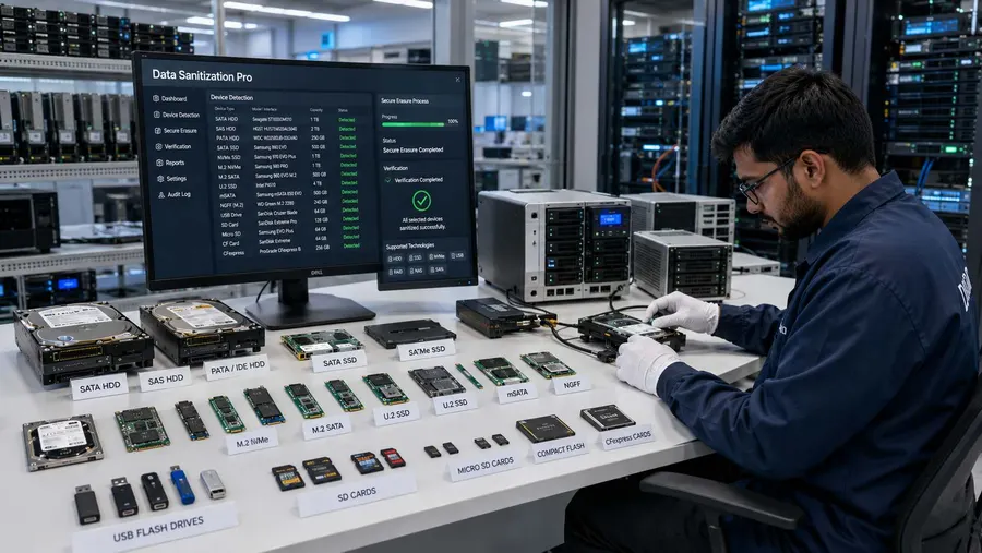 Software detecting drive capabilities and selecting the sanitize command